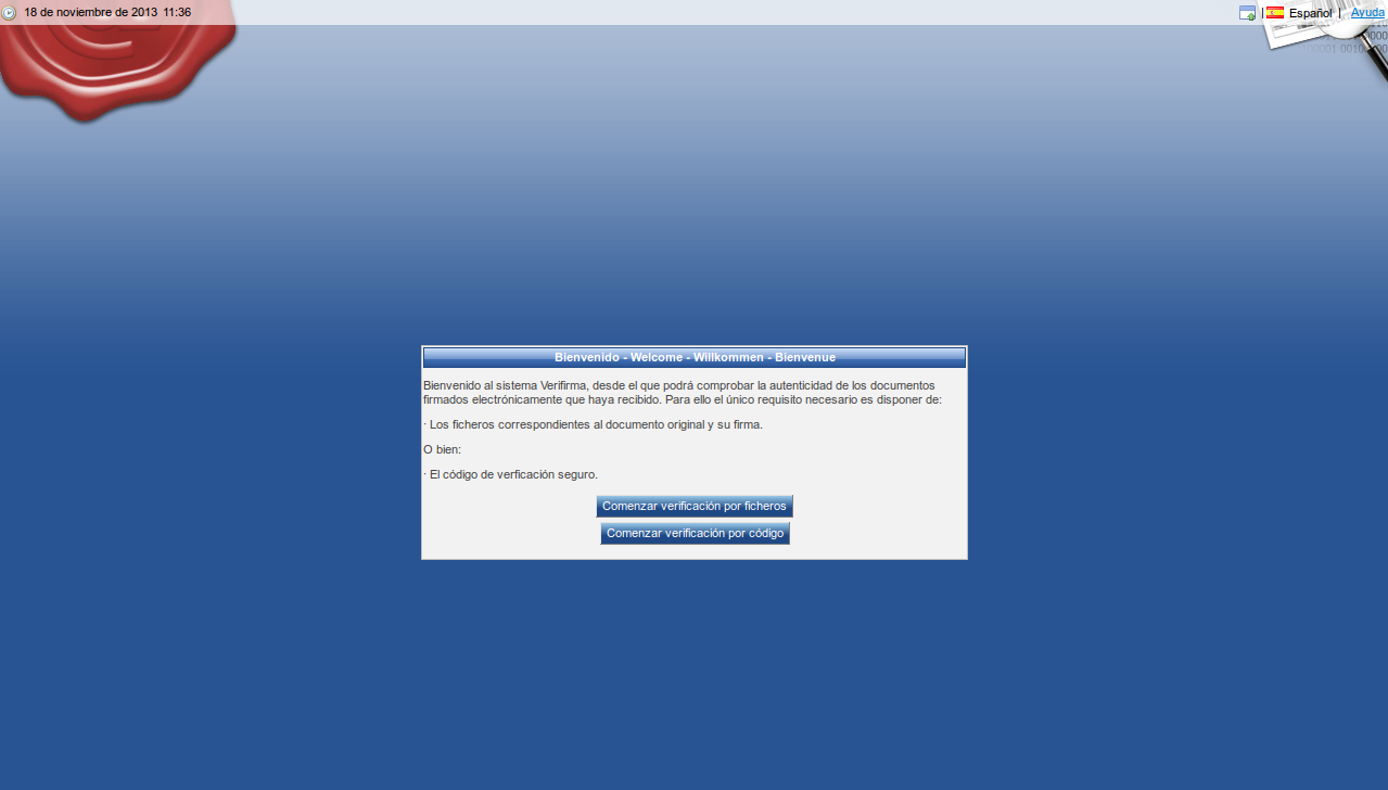 Pantalla de acceso a la aplicación